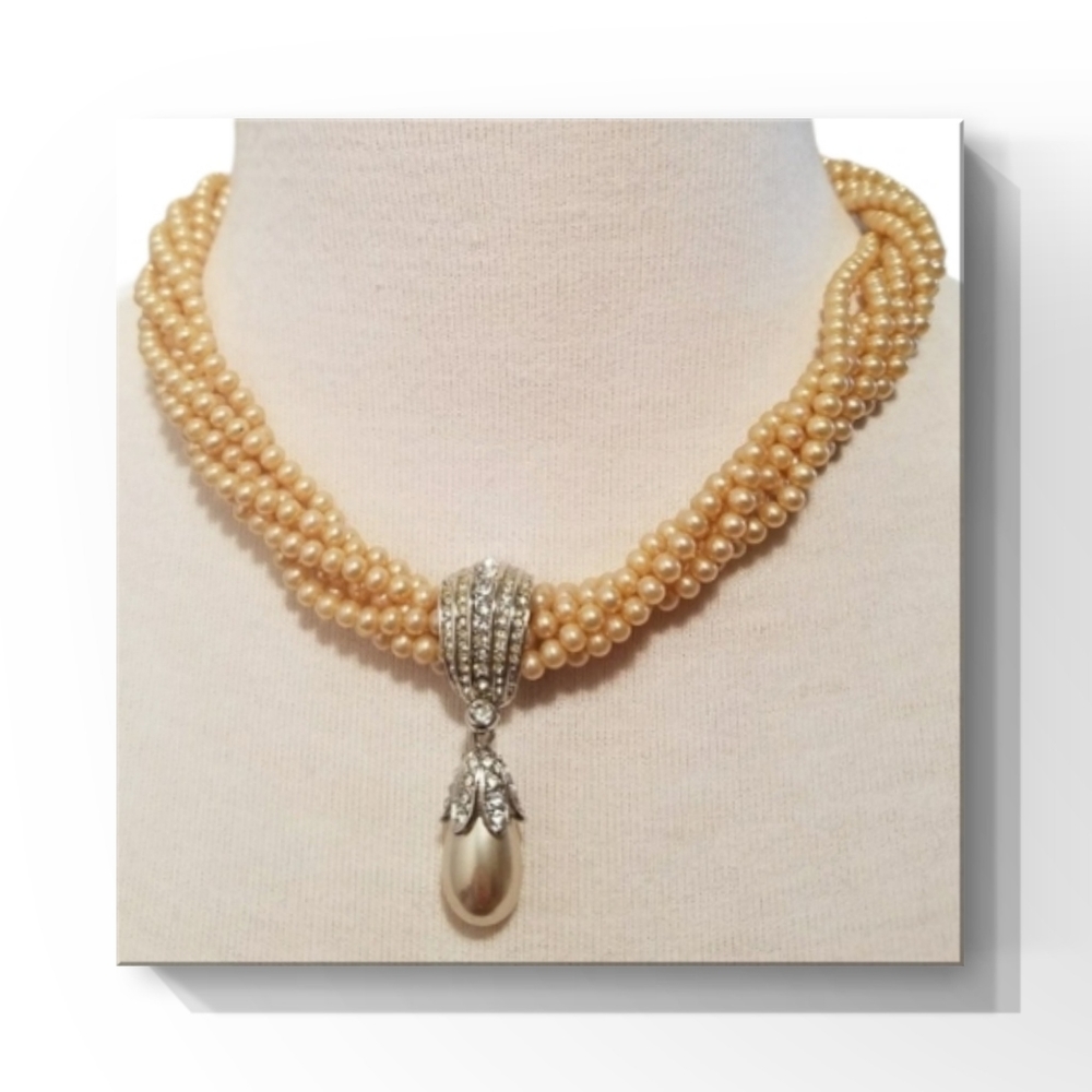 Vintage Faux Pearl Drop Cluster Necklace
